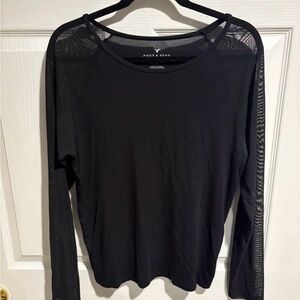 American Eagle Outfitters Black Sheer Long Sleeve Top